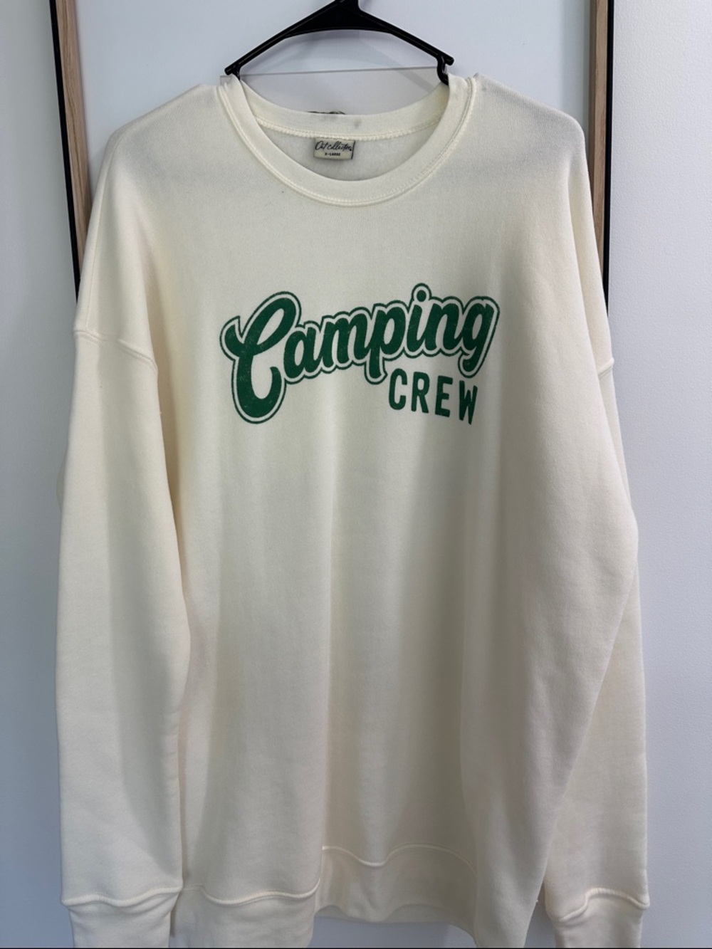 Camping Crew Graphic Sweatshirt - Cream with Green Logo